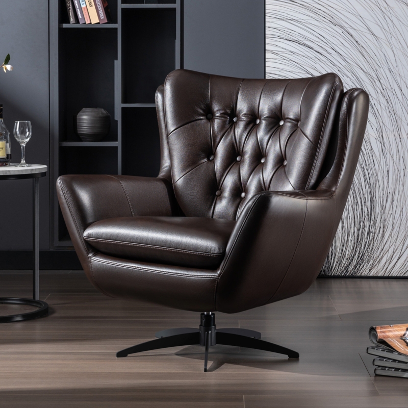 Devesh Leather Swivel Accent Chair