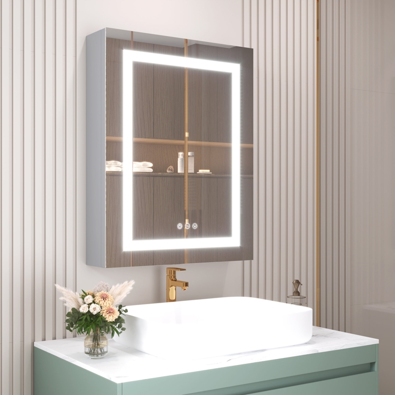 Disharoon 20'' W 26'' H LED Lighted Medicine Cabinet with Mirror, Defogger, Adjustable Shelves