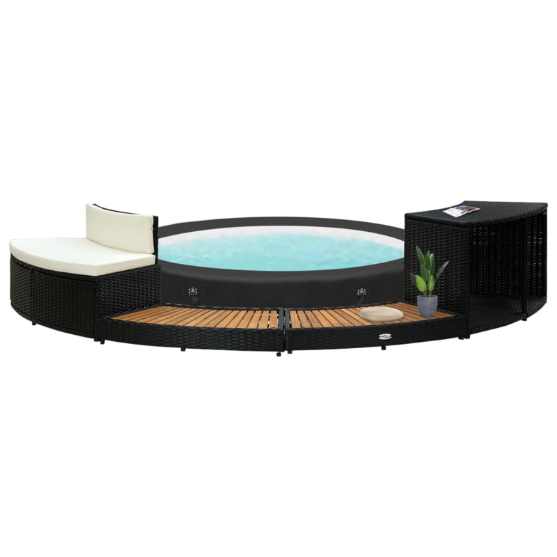 Doulton Spa Surround Black Poly Rattan and Acacia Wood