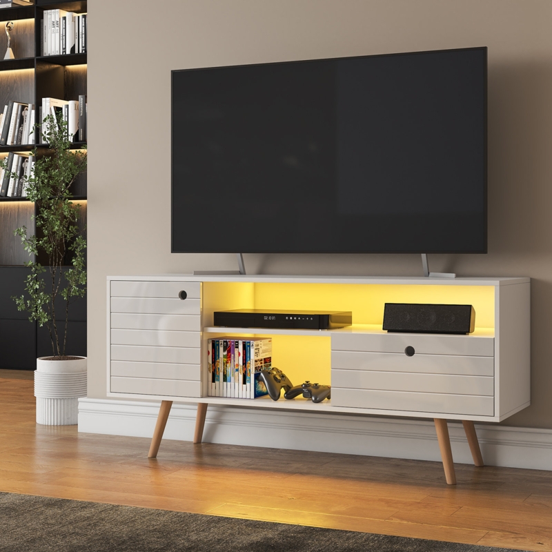 Dulsea TV Stand for TVs up to 60", Modern Media Console with 3-Color LED Lights