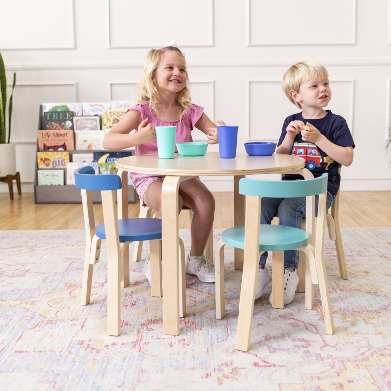 ECR4Kids Bentwood Round Table and Curved Back Chair Set, Kids Furniture, Contemporary, 5-Piece