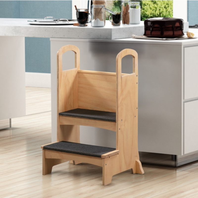 Eirwen Kids Step To It Stool, Kitchen Step Stool for Kids, Wooden Stepping Stool with Anti-Slip Mat