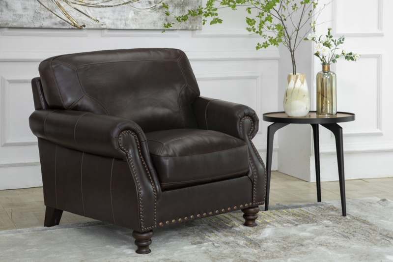 Ellard Genuine Leather Rolled Arm Accent Chair