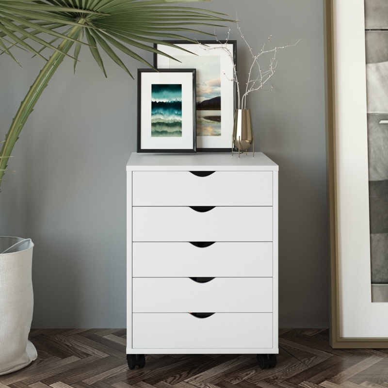 Emmaus 18.7"W 5-Drawer Wood Storage Cabinet with Casters