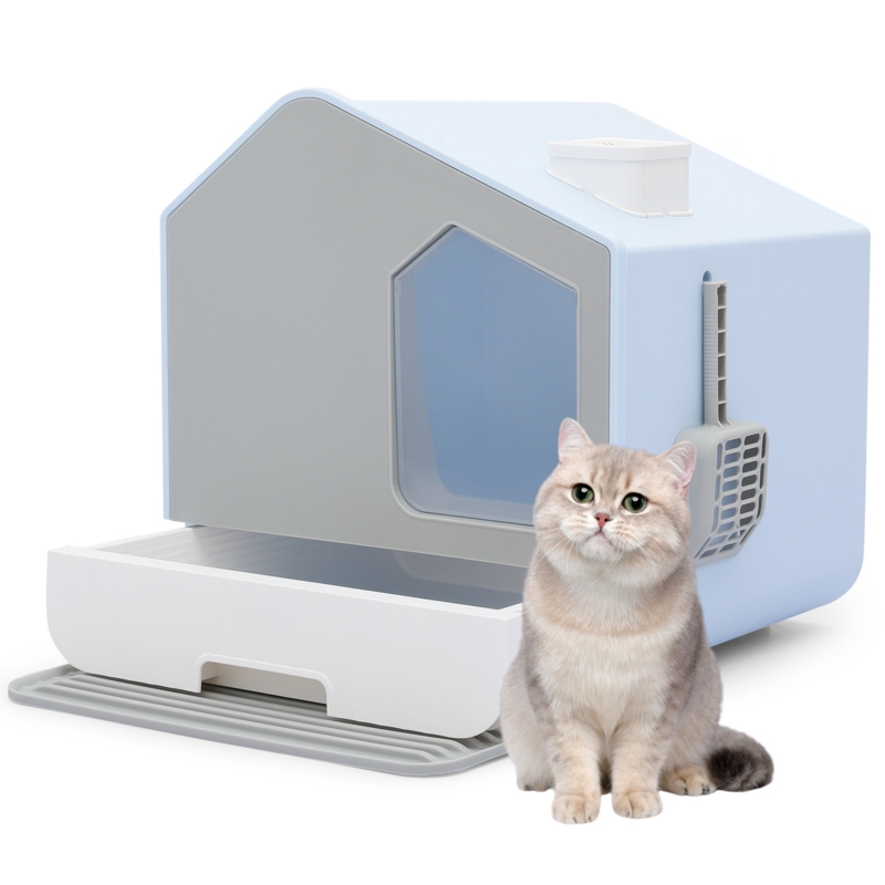 Enclosed Cat Litter Box With Scoop, Large Cat Litter House With Anti-Splashing Drawer Tray