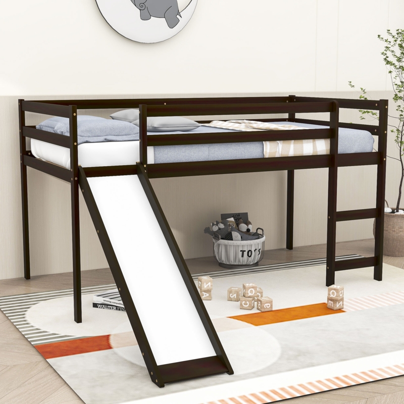 Ethbinium Wooden Loft Bed with Slide and Ladder