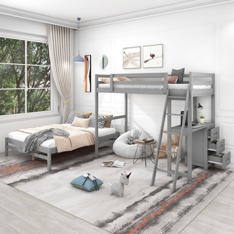 Fantaysia Kids Twin Over Full Bunk Bed with Drawers