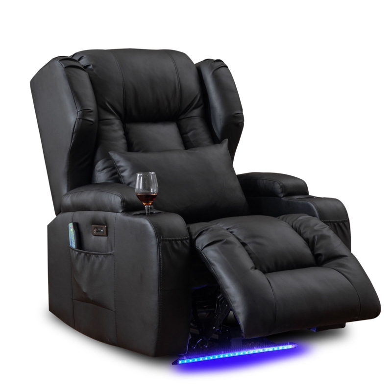 Faux Leather Power Reclining Home Theater Seat with Cup Holder