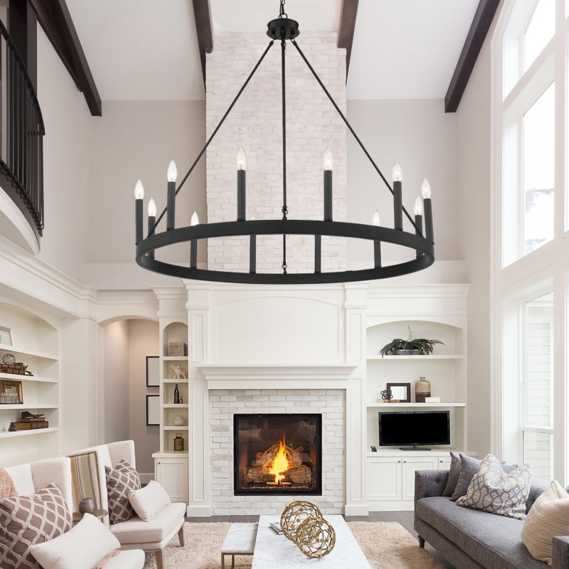 Finchley 12 - Light Living Room Steel Dimmable Candle Style Wagon Wheel Chandelier UL Certified