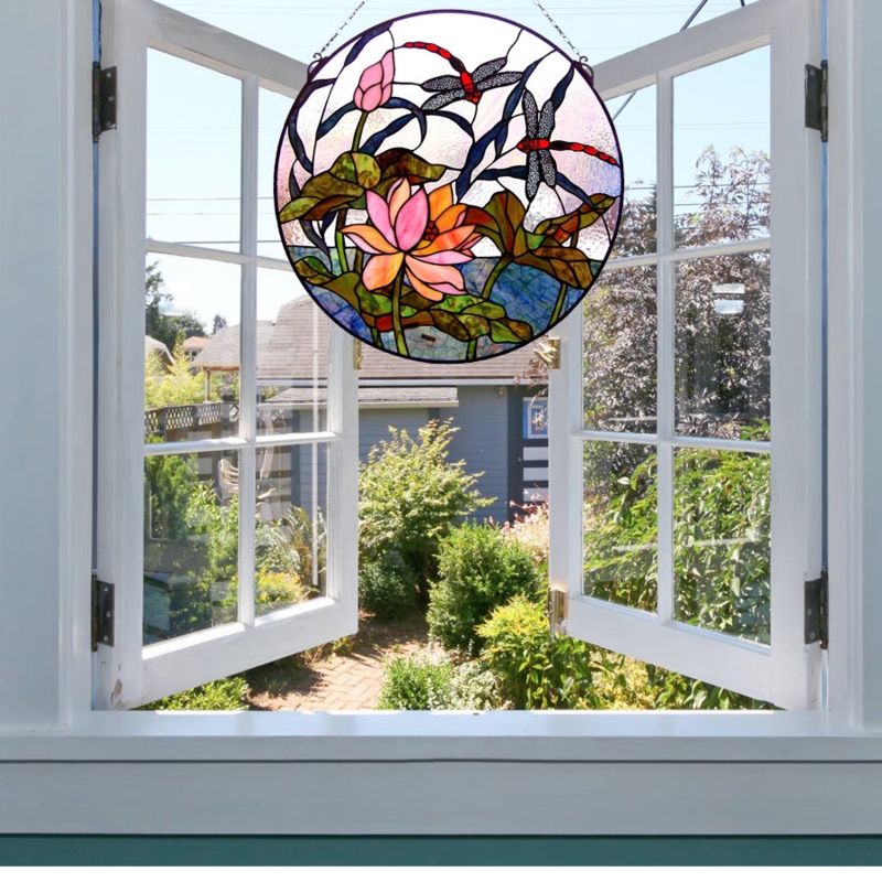 Fine Art Lighting Stained Glass Dragonfly Waterlily Window Panel