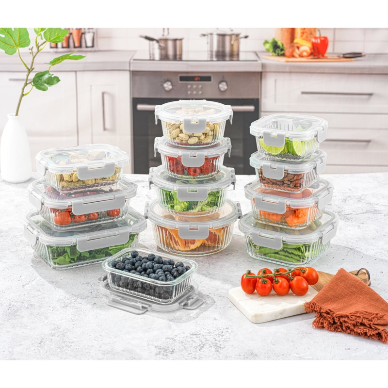 Fluted Glass Food Storage Containers with Lids