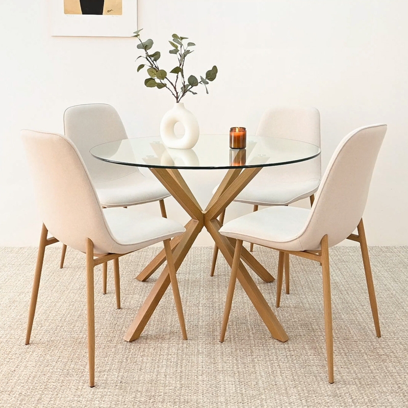 Folmar 5 - Round Glass Top Pedestal Dining Set