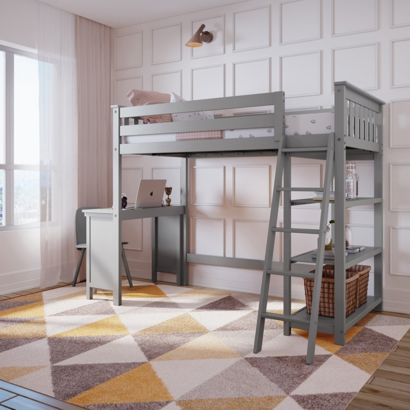 Forbes Twin Pine Loft Bed with Shelves