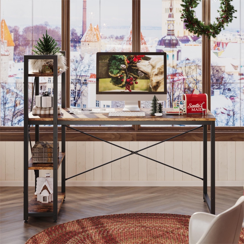 Fortney Home Office Desks with Reversible Bookshelf, 47''/55''/63'' Writing Desk