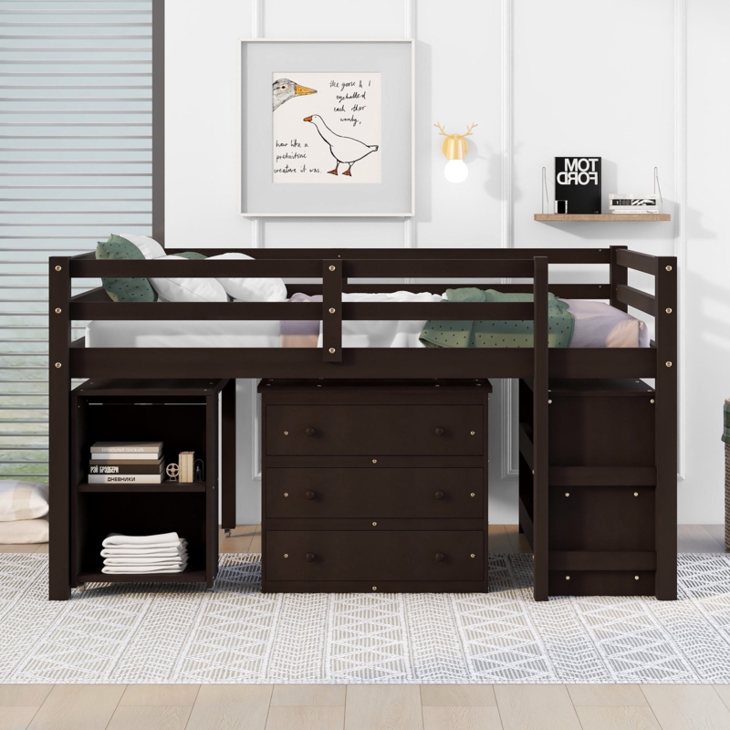 Fukumi Full Loft Bed with Shelves, Drawers and Rolling Desk by Harriet Bee