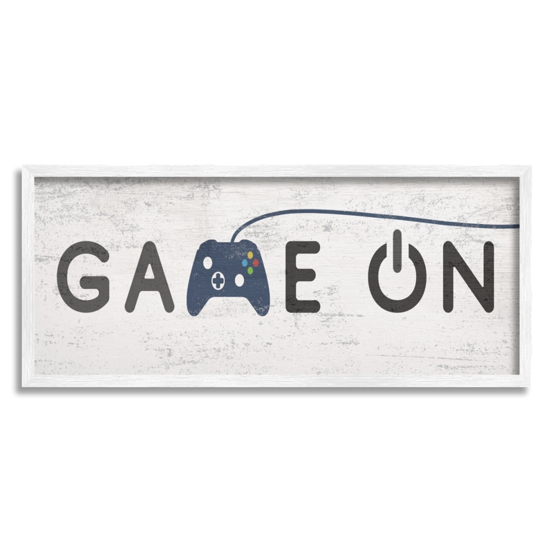 " Game On Video Gamer Phrase Blue Vintage Controller " by Daphne Polselli Print on Canvas