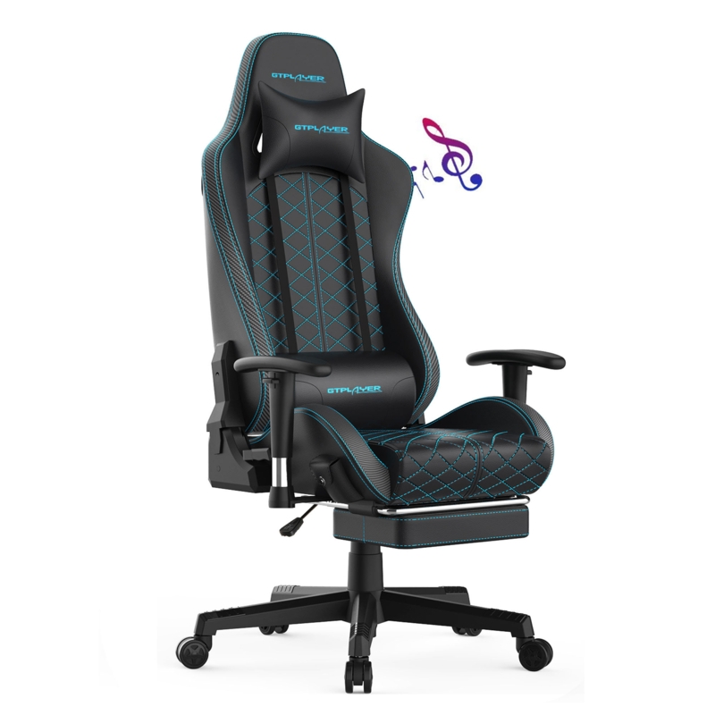 Gaming Chair with Footrest and Bluetooth Speakers, Music Gaming Chair with 3D Armrests, Ergonomic Vi
