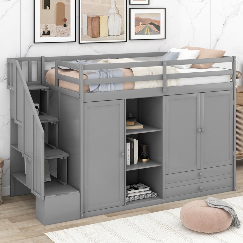 Ganga Kids Twin Loft Bed with Drawers