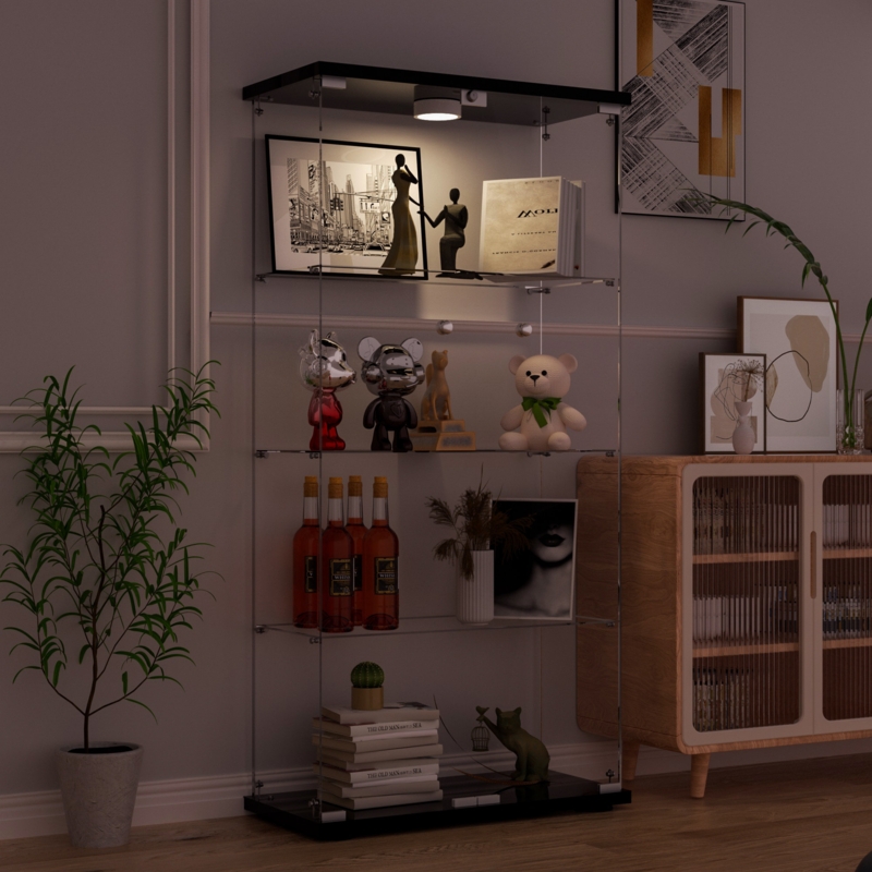 Glass Display Cabinet, Curio Storage Cabinet with Door and Lock