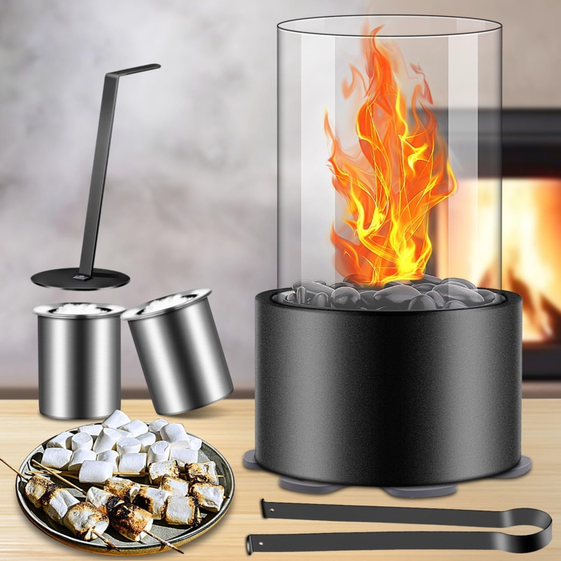 Glass Ethanol Outdoor Tabletop Fireplace with Flame Guard