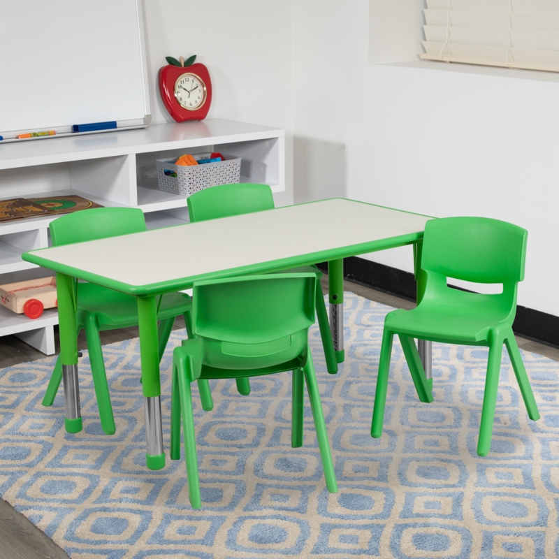 Goddard 23.625"W x 47.25"L Rectangular Plastic Height Adjustable Activity Table Set with 4 Chairs