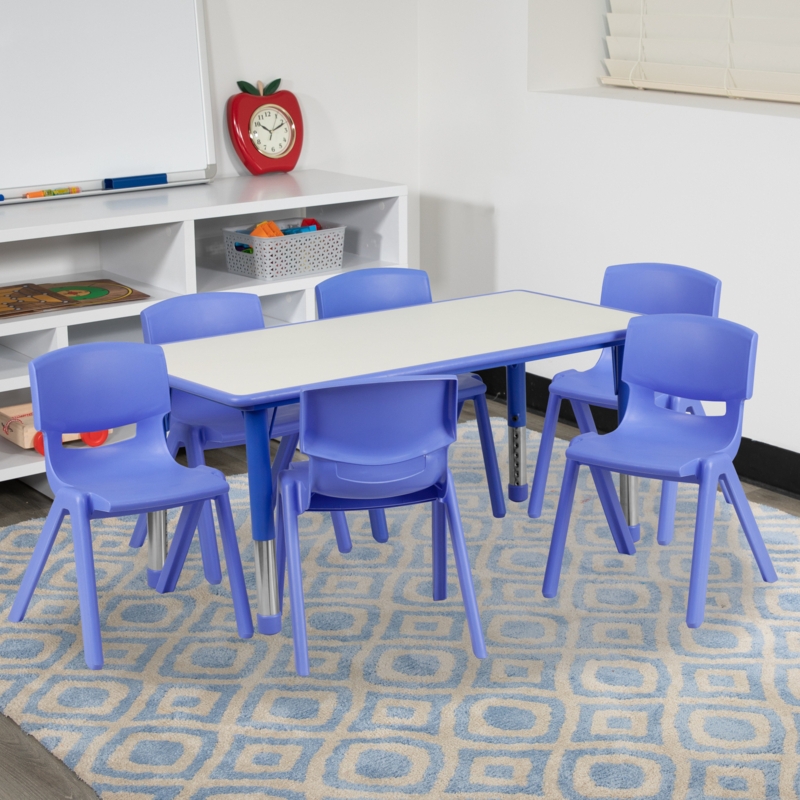 Goddard 23.625" W x 47.25" L Rectangular Plastic Height Adjustable Activity Table Set with 6 Chairs