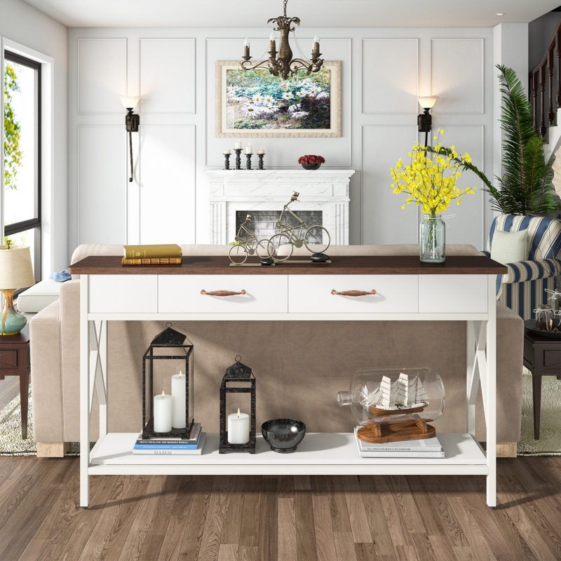 Grimball 71" Console Table with 2 Drawers, Long Sofa Table