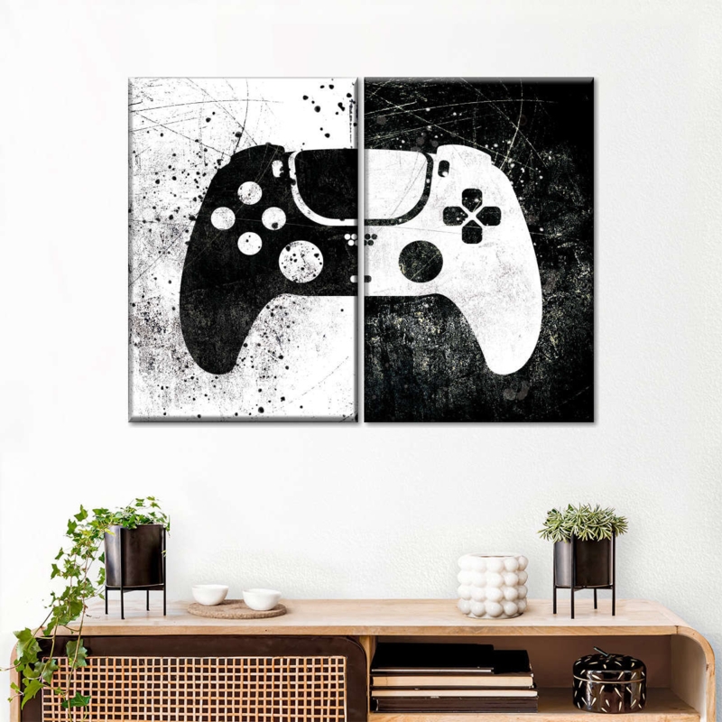 " Grunge Game Controller " by Logic Nerds 2 - Pieces Set on Canvas (Set of 2)