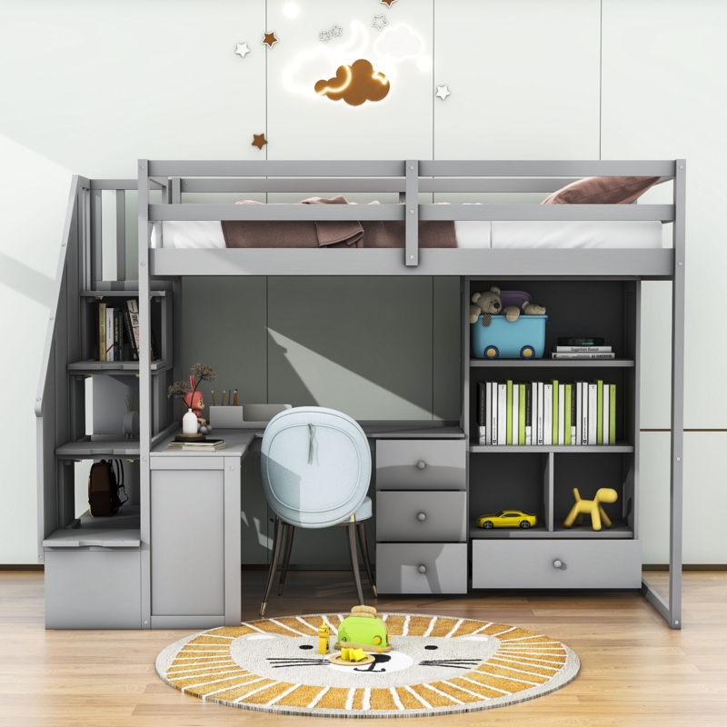 Halchak Kids Twin Loft Bed with Drawers