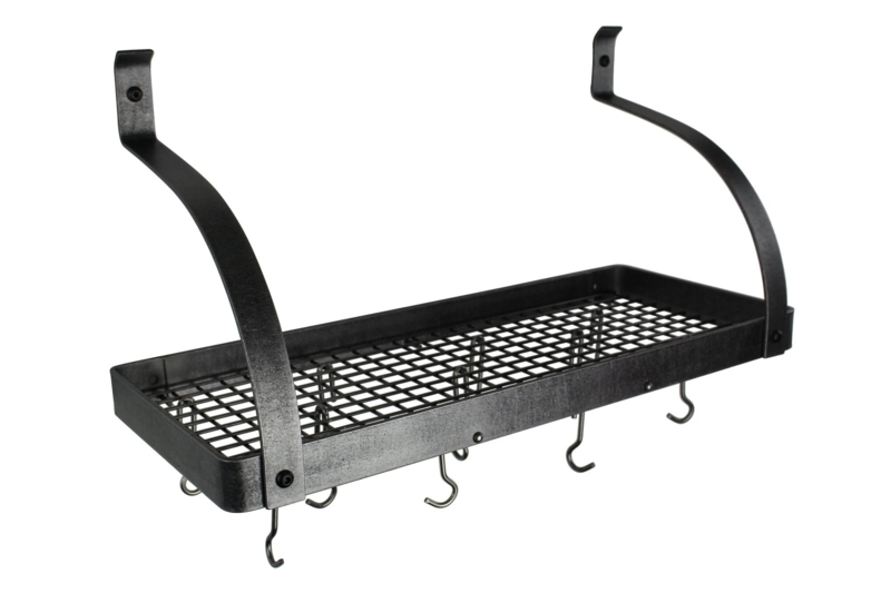 Handcrafted Gourmet Deep Bookshelf Wall Rack with Curved Arms and 12 Hooks