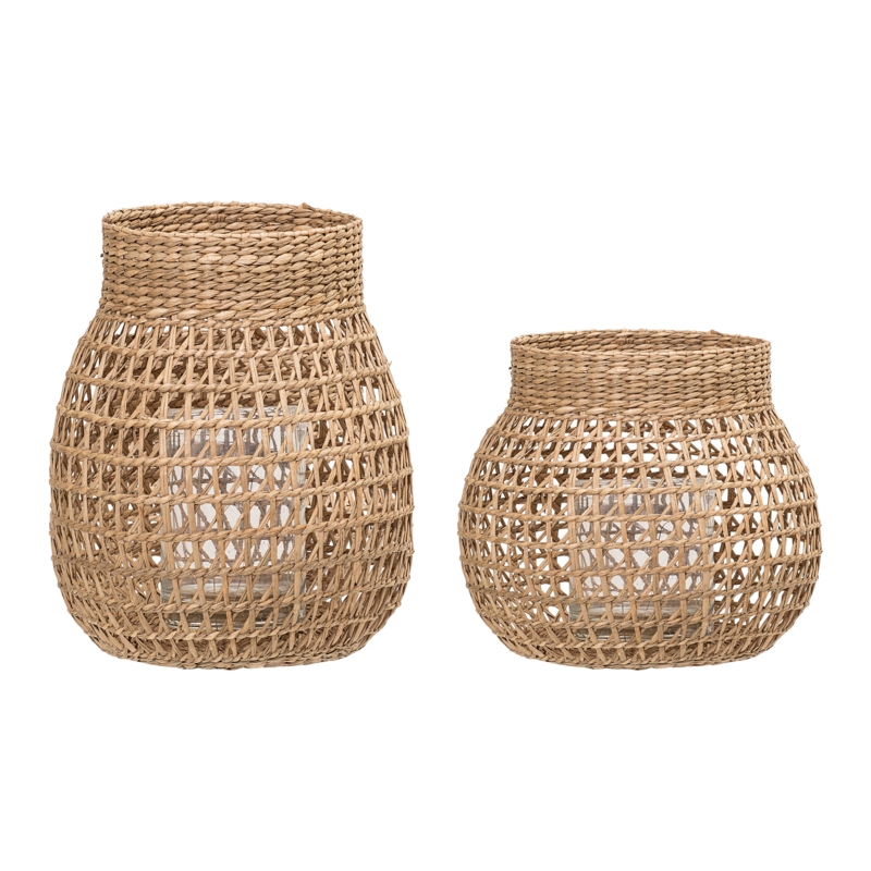 Handwoven Seagrass Lanterns with Glass Insert