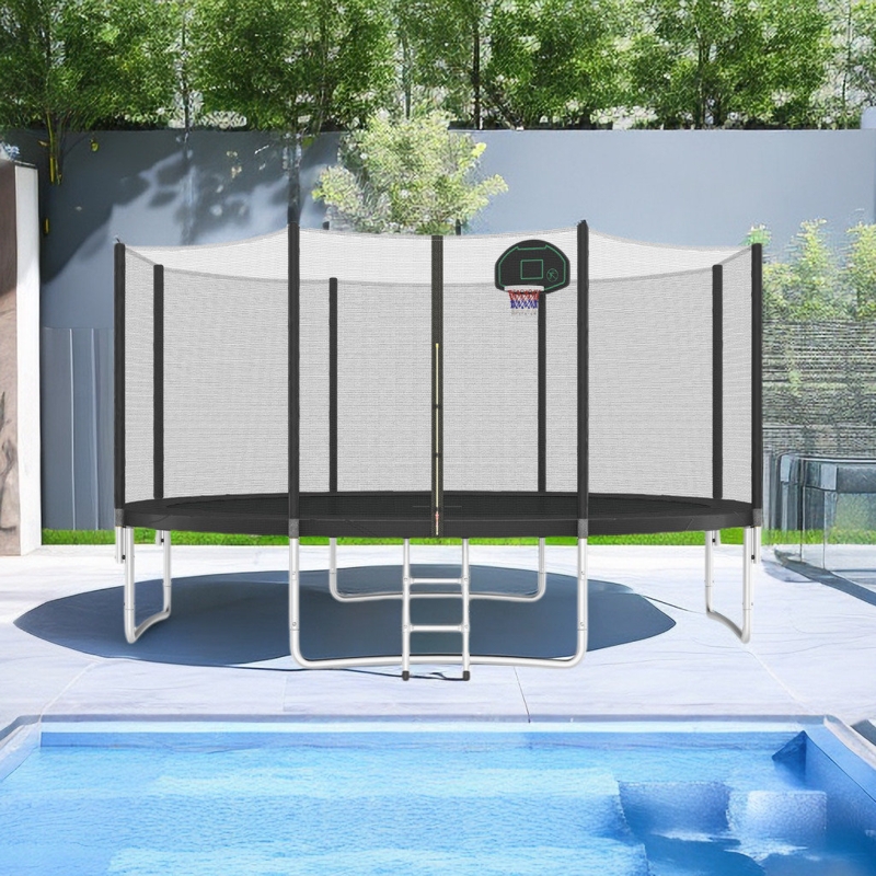 Harper&Bright Designs 14' Round Backyard Trampoline with Safety Enclosure