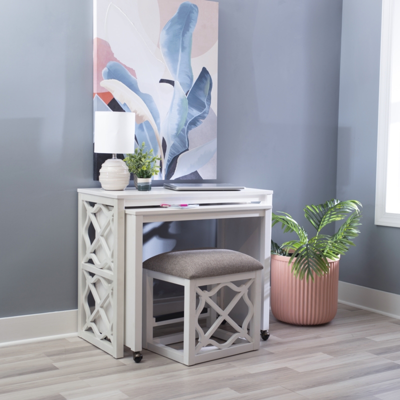 Heeral 36" Nesting Rolling Desk with Upholstered Stool