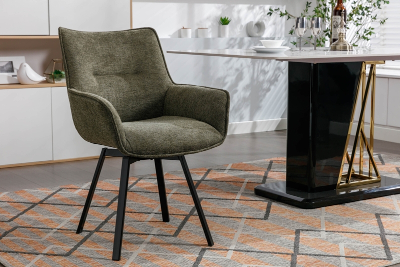 Heid Swivel Fabric Dining Chair with Steel Legs