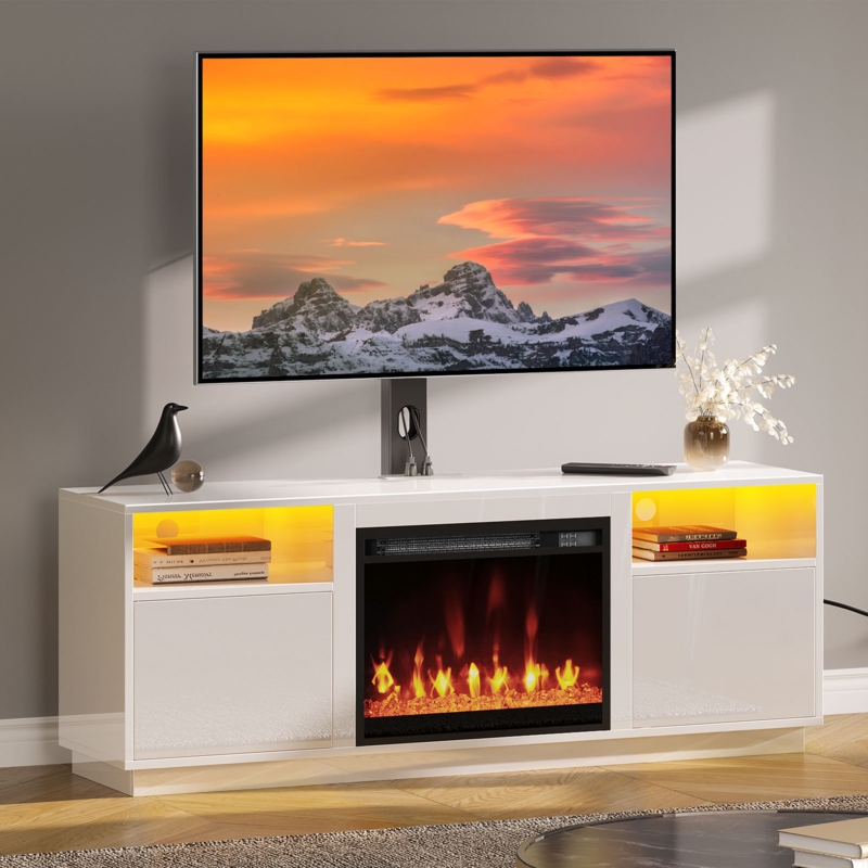 Heiden Fireplace TV Stand with Power Outlets and LED Lights, Adjustable TV Mount for TVs up to 70"