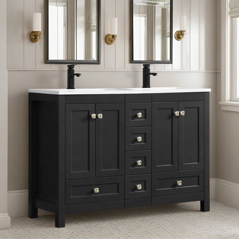 Heriberto 48'' Compact Double Sink Bathroom Vanity Set with Resin Top, Water Saving Faucet