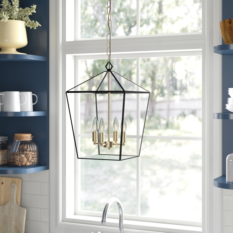 Hewish 4-Light 12"W Brass Rust Resistant Dimmable u0026 Adjustable Height Pendant Light