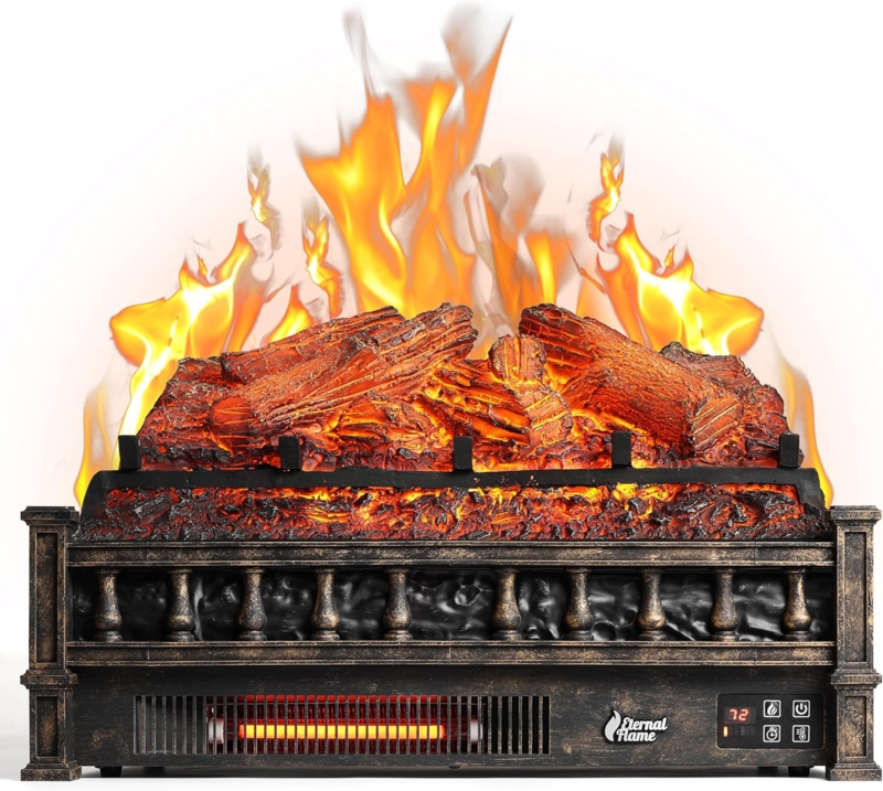 Hober Infrared Electric Fireplace Logs, 23" Remote Control, Realistic Lemonwood Ember Bed, Thermostat, Timer, 1500W