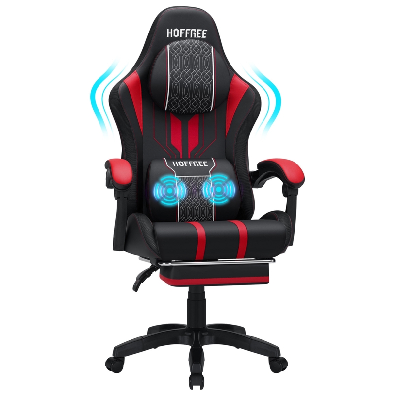Hoffree Extra Wide Gaming Chair Ergonomic Racing Chair with Bluetooth Speakers