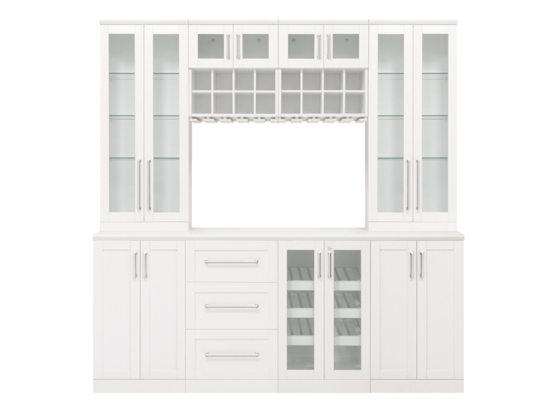 Home Bar 21" Shaker Style 9 Piece Cabinet Set with Tall Wall and Two Door