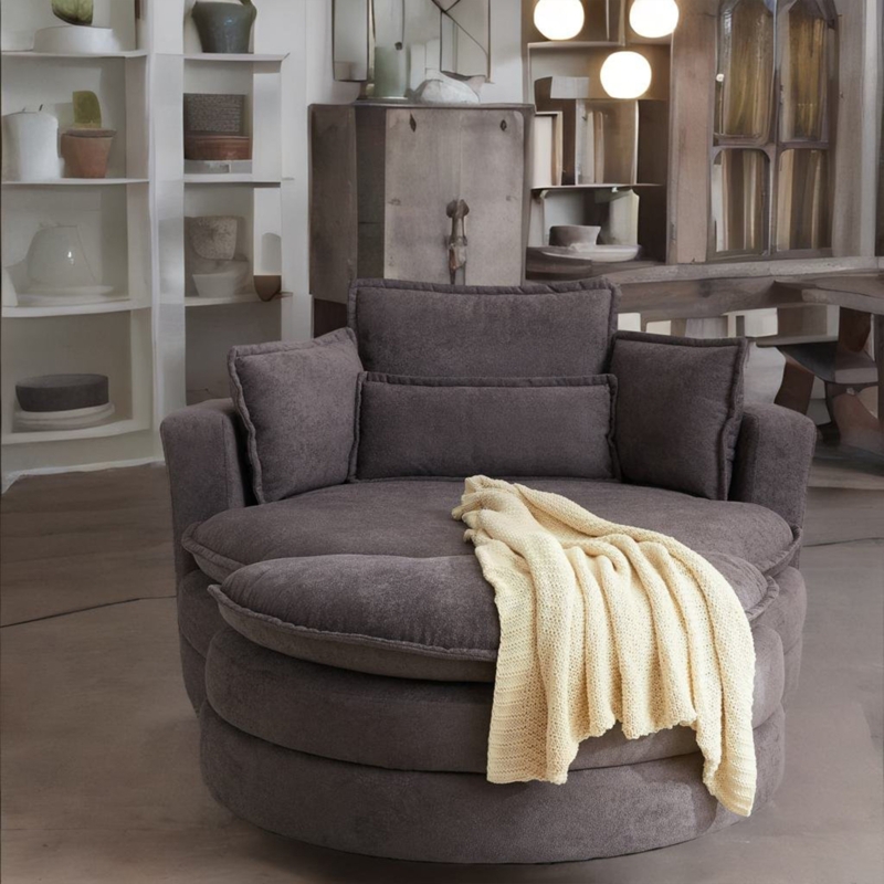 Horwich Upholstered Swivel Barrel Chair with Ottoman