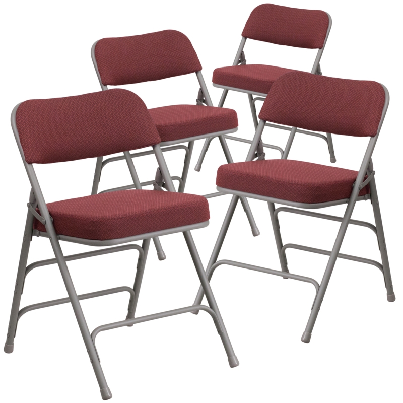 Hurshid Curved Triple Braced & Hinged Fabric Upholstered Metal Folding Chair (Set of 4)