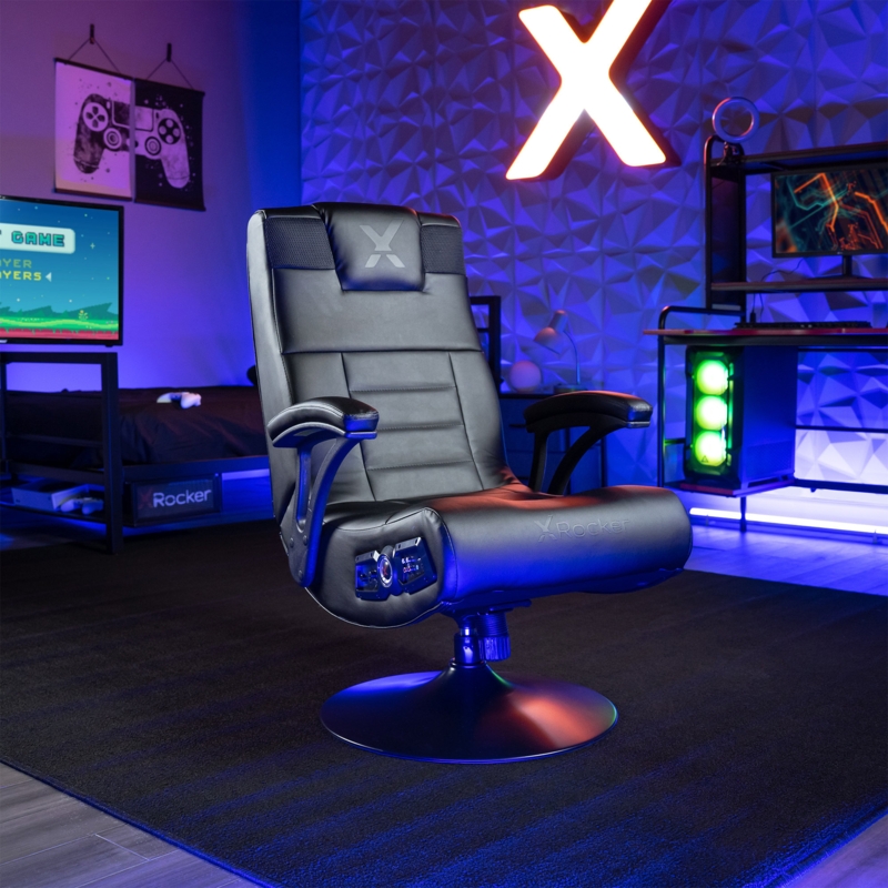 Inbox Zero Adjustable Ergonomic Swiveling PC u0026 Racing Game Chair with Built-in Speakers in Black