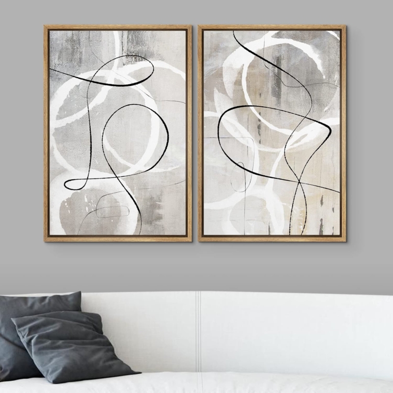 " Industrial Grunge Gray Line Art Abstract Geometric Graffiti & Street Wall Art. " 2 - Pieces Print on Canvas