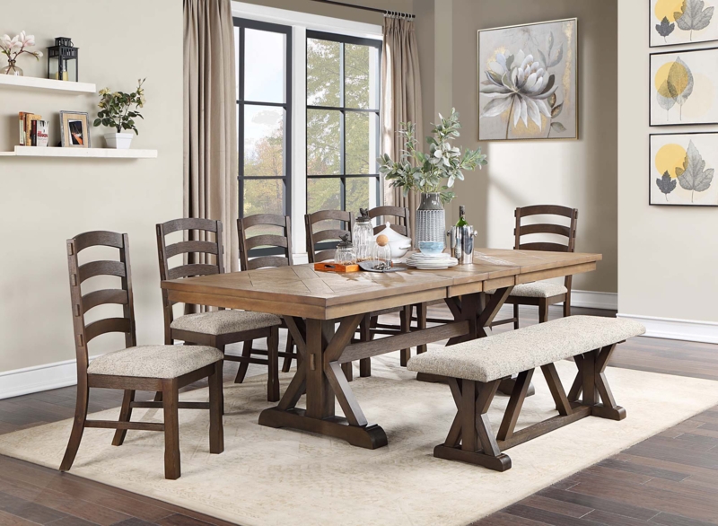 Jacksonport Rectangular Extendable Dining Table in Rustic Brown and Oak Finish