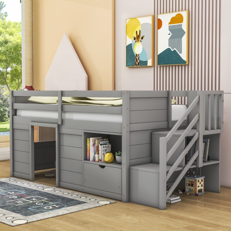 Jadalyse Kids Twin 1 Drawers Wood Loft Bed with Shelves