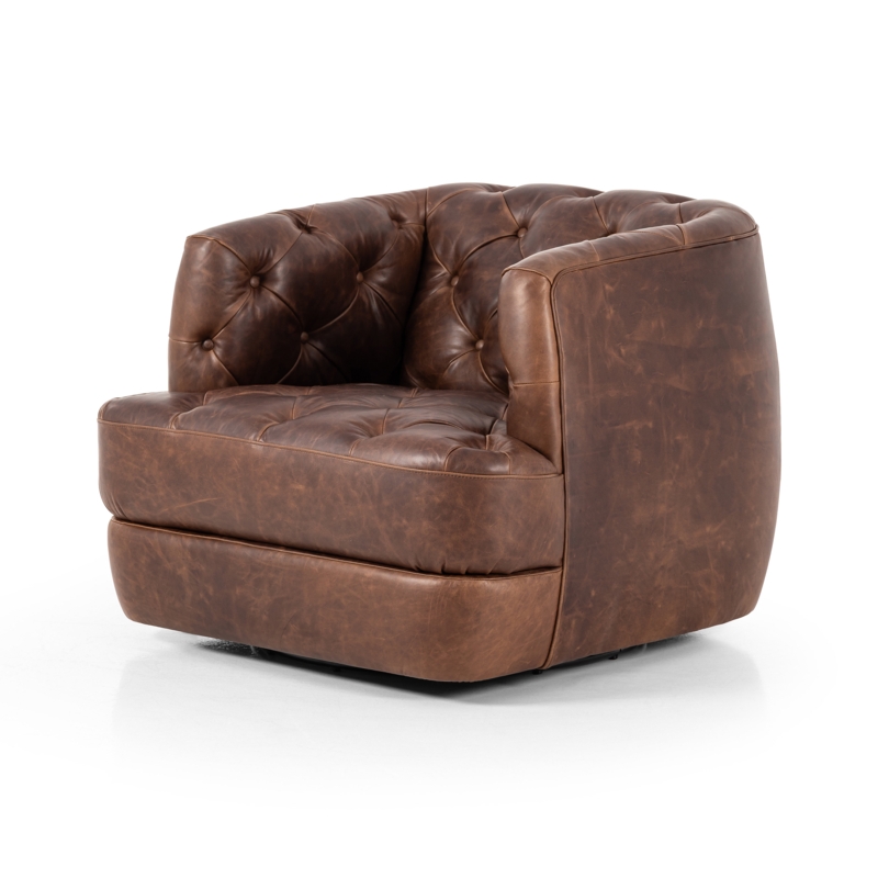 Jamaris 37.5'' Wide Tufted Genuine Leather Top Grain Leather Swivel Barrel Chair