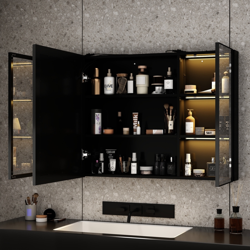 Janitra 47.2'' W 27.6'' H Frameless Medicine Cabinet with Mirror and 9 Fixed Shelves
