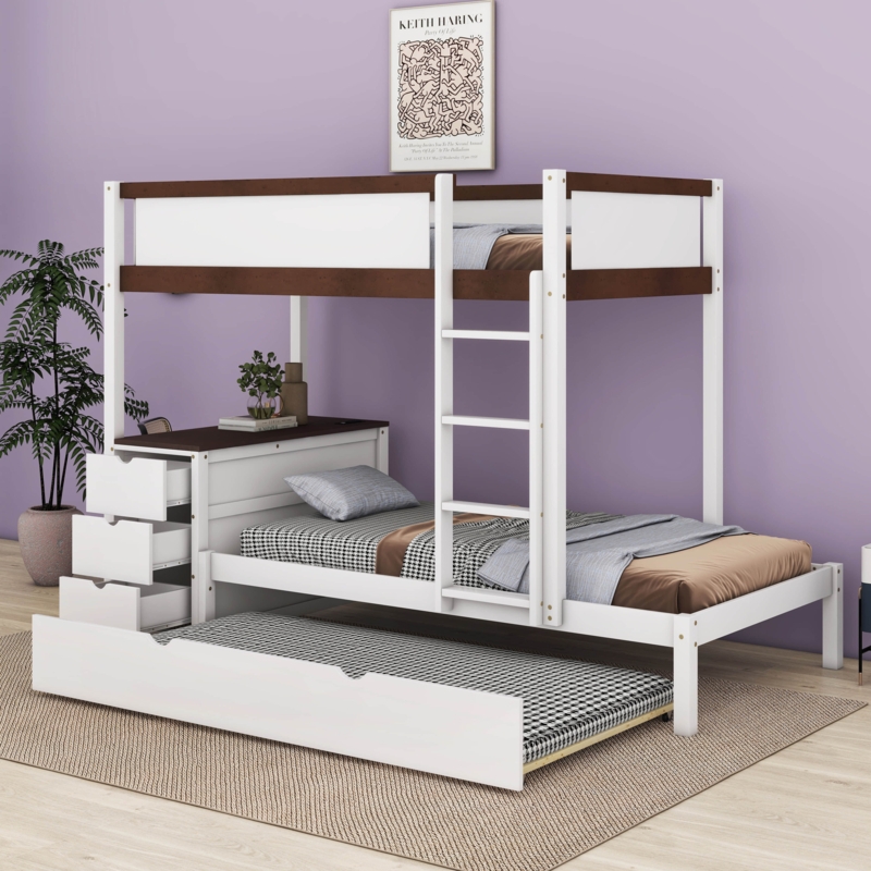 Jarquise Kids Twin Over Twin Bunk Bed with Trundle with Drawers