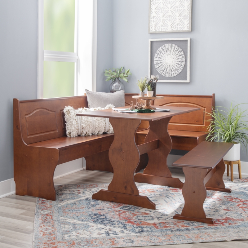 Jiles 5 Person Corner Solid Pine Breakfast Nook with Hidden Storage